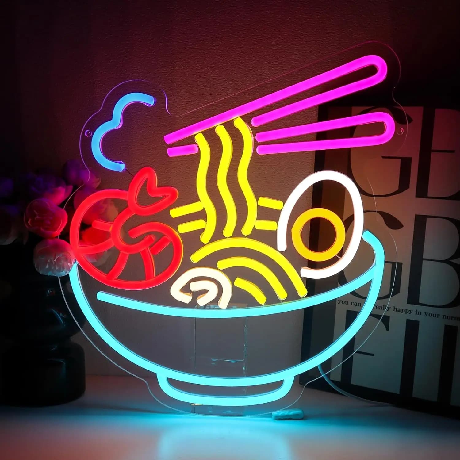 Insegna al Neon Dimmerabile a Tema Ramen per Decorazione Murale, Luce per Noodles di Frutti di Mare per Ristoranti Giapponesi, Bar, Feste in Cucina, Regalo Aziendale