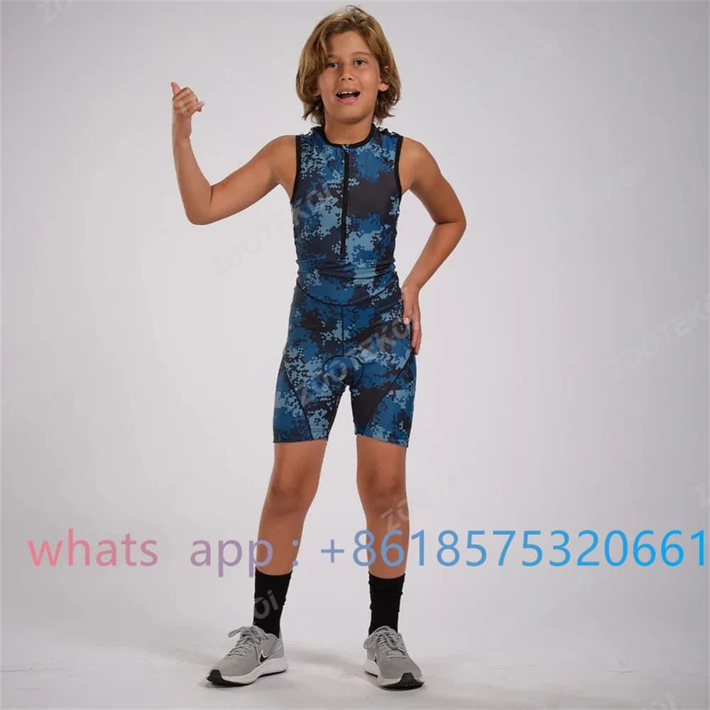 Zootekoi ragazzi ragazze tuta senza maniche Triathlon universale abbigliamento da ciclismo bicicletta per bambini abbigliamento da corsa MTB cuscino per bambini tuta