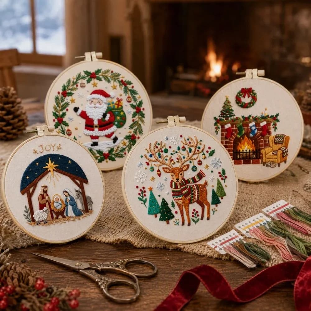 DIY Christmas Embroidery Kit Elk Deer Colorful Christmas Sewing Kits Hand-stitched Handmade Punch Needle Kits Gifts