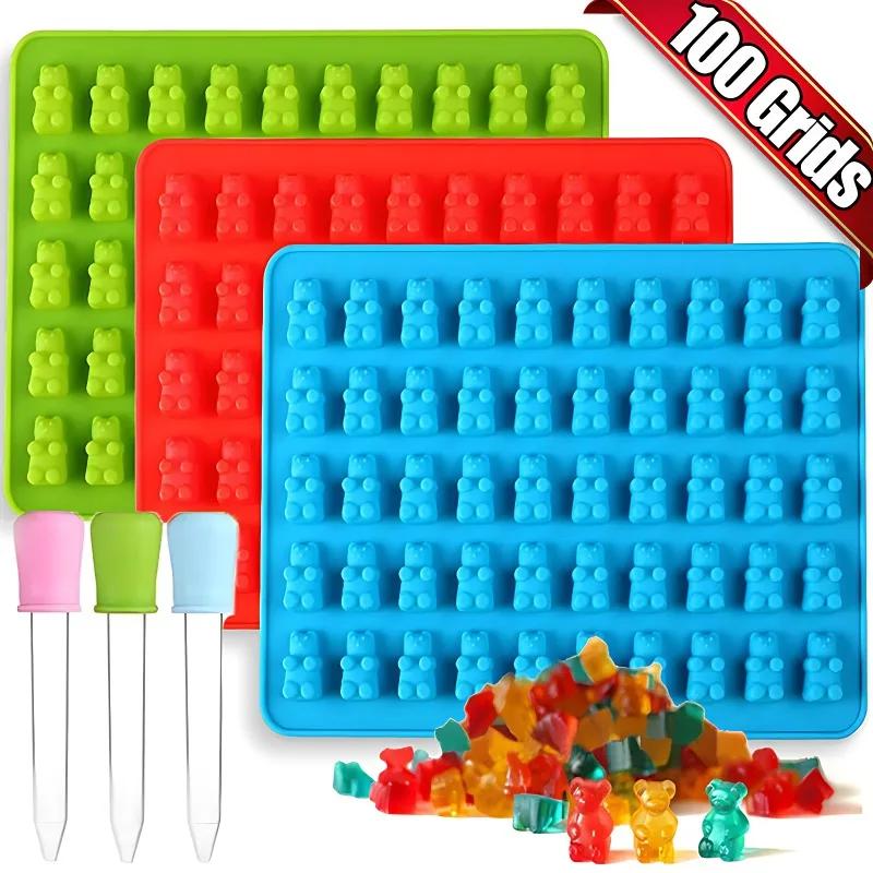 100/50x Stampo per Orso Gommoso Stampi in Silicone per Ghiaccio Estivo Stampo per Caramelle Gelatina di Cioccolato con Contagocce Stampo per Fondente Strumento da Cucina per Cottura Fai da Te