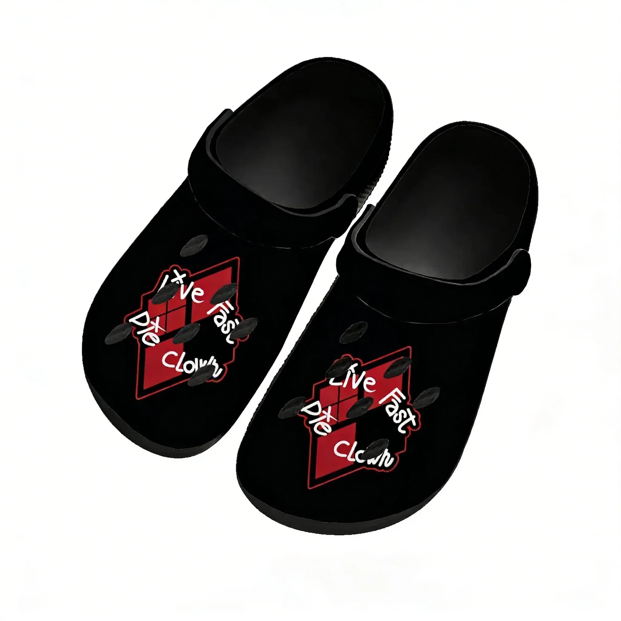 Live Fast Die Clown Water Shoes for Men and Women, Comfortable Garden slippers, Custom Sandals, Breathable Slippers with Beach Holes