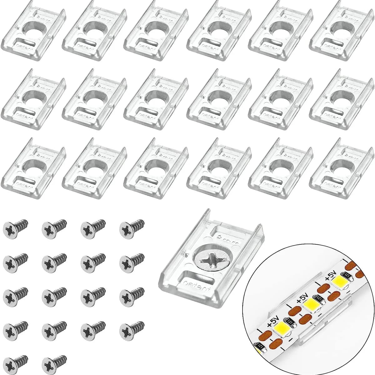 Set da 20/50 pezzi Clip per installazione striscia LED con staffa larga 10 mm e staffe di montaggio a vite trasversale in acciaio inossidabile compatibili