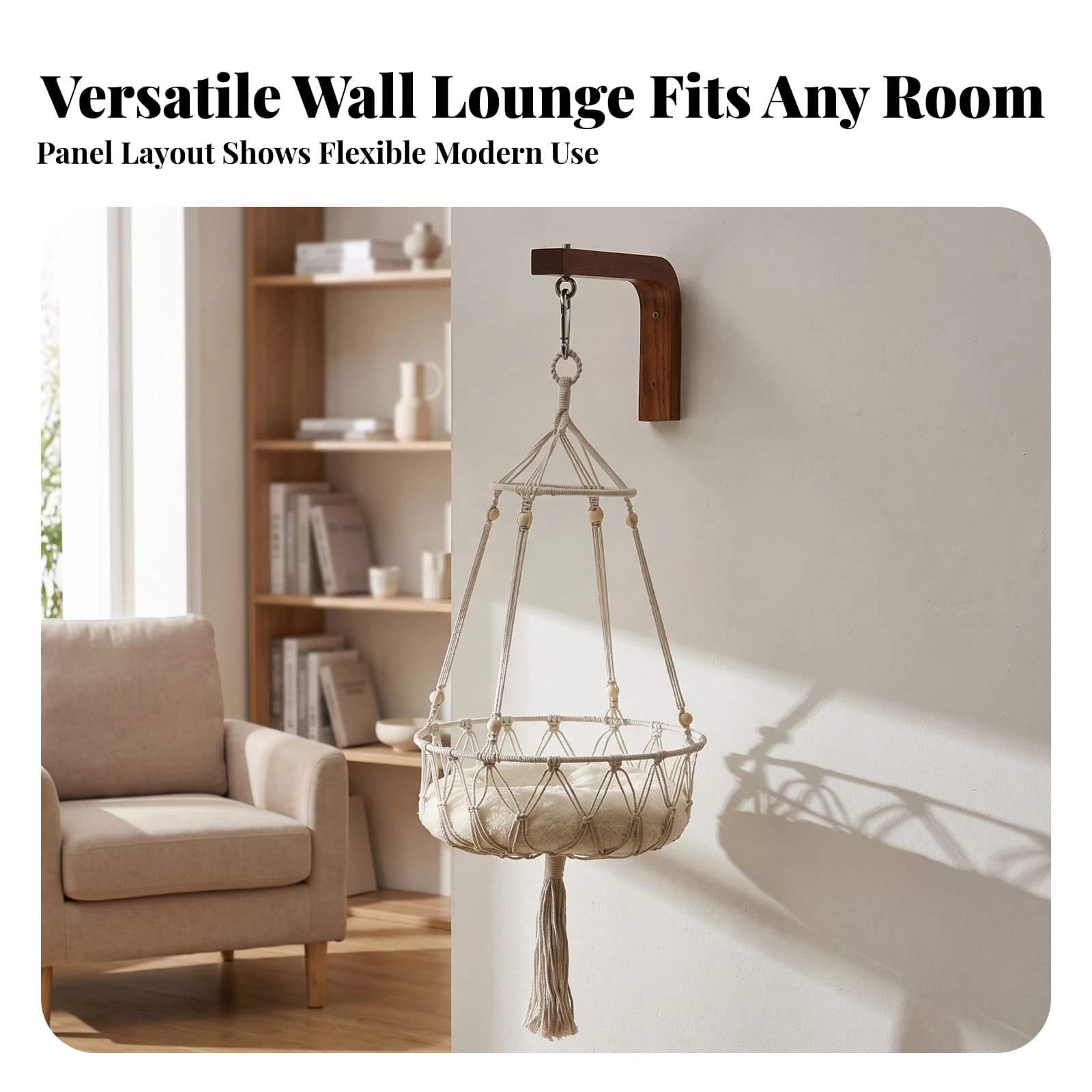 Hanging Cat Bed with Wooden Bracket Woven Wall-Mounted Cat Bed Pet Furniture Stable Long-Lasting for Cats, Apartments