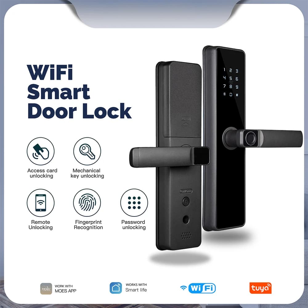 Serratura digitale WiFi per casa intelligente: impronta digitale biometrica e chiave password smart card Controllo app Tuya