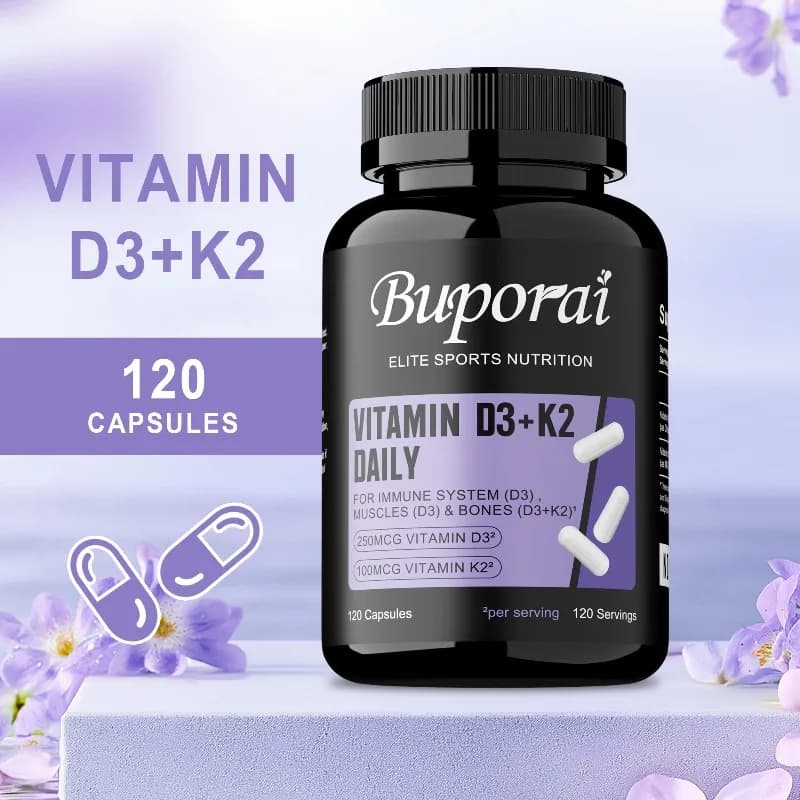 Vitamin D3 + K2 Daily Supplement - High Absorption Calcium, Muscle Strength, Supports Bone Health and Articulations, Improves Immunite System
