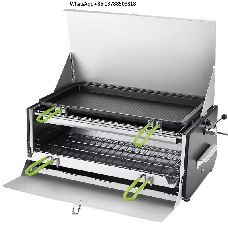 Fornello BBQ Portatile in Acciaio Inox, Fornello a Gas Pieghevole per Esterni con Alimentazione a Butano Rimovibile per Campeggio, Escursioni e Picnic
