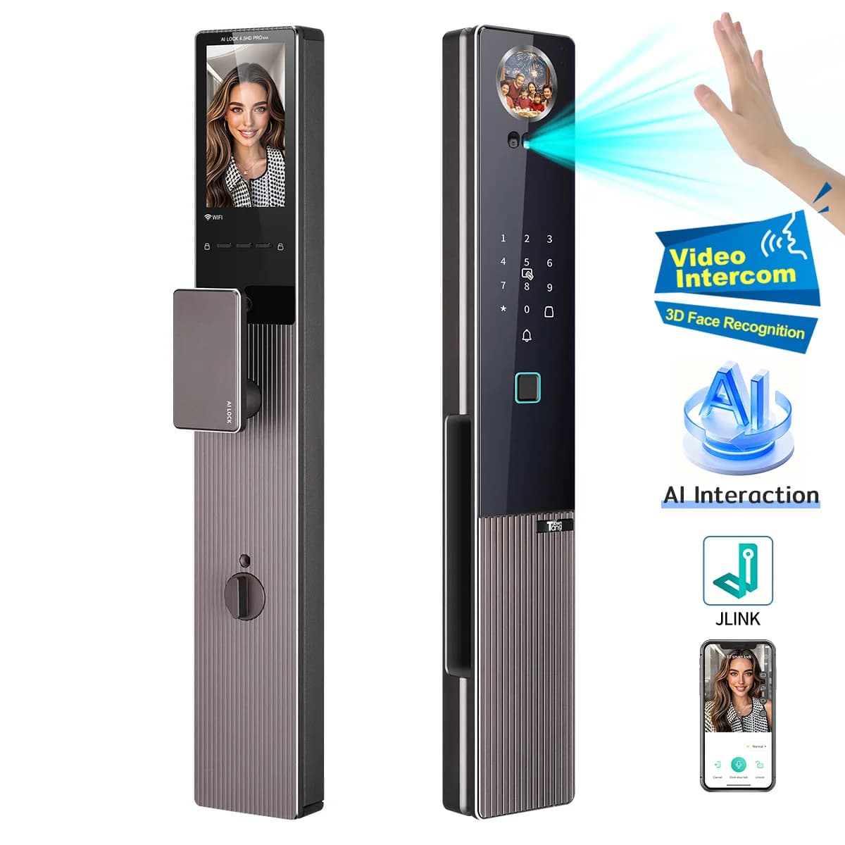 Serratura Intelligente AI con Monitoraggio Video, Citofono, Controllo Remoto via App, Riconoscimento Facciale, Impronta Digitale e Palmare