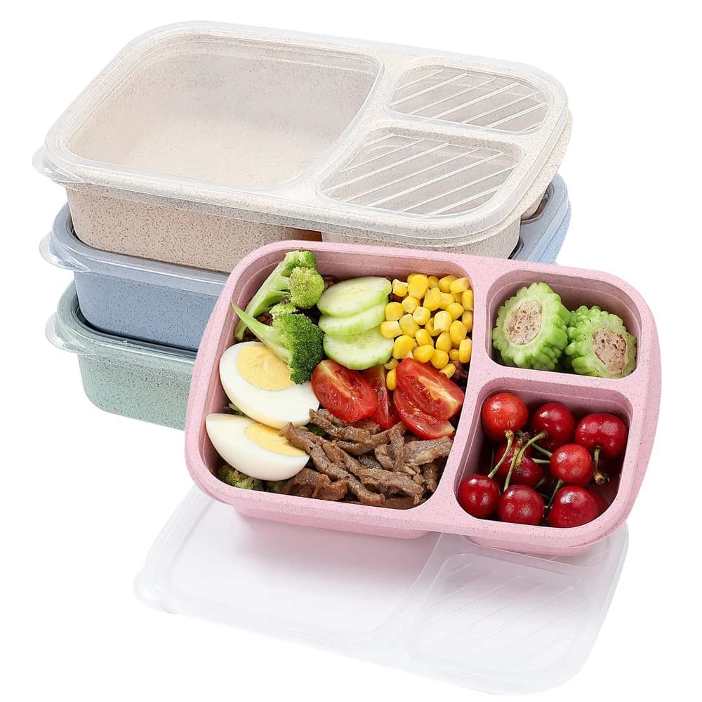 Confezione da 1/4 Bento Lunch Box Set Contenitori per alimenti a 3 scomparti Contenitori per alimenti in paglia di grano Preparazione dei pasti Lunch Box Contenitore per alimenti in plastica