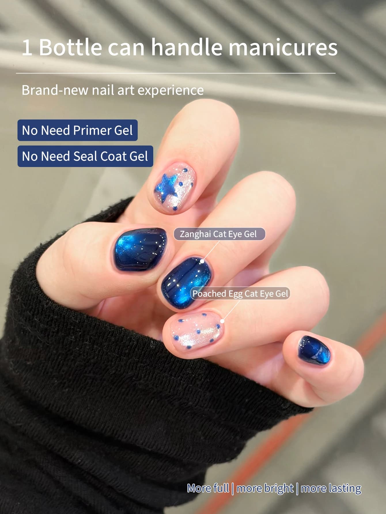 2Pc 8ml One Step Dream Blue Cat Eye Gel Nail Polish kit, Soak Off Uv Gel Polish Varnish (Not Needed Base Coat And Top Coat）