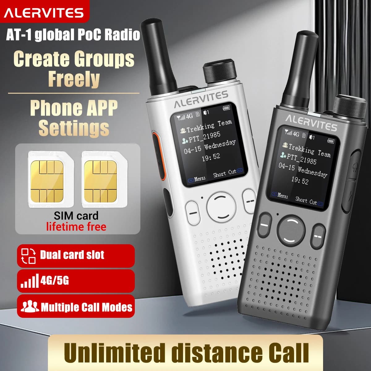 Baofeng AT1 POC Walkie Talkie per Rete Pubblica, Comunicazione Globale Illimitata, Radio Bidirezionale Portatile Ultra-sottile ALERVITES