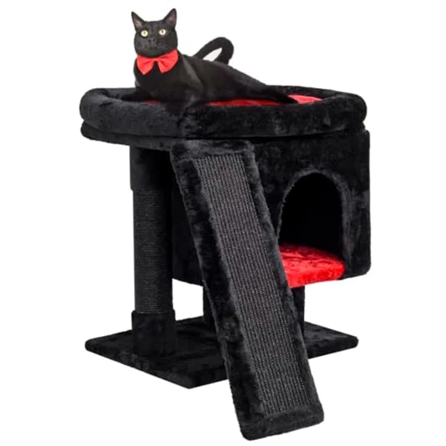 Albero per Gatti Gotico con Letto a Bara per Gatti da Interno, Cuccia Moderna con Tiragraffi e Tavola, Grande Condo per Gatti in Nero