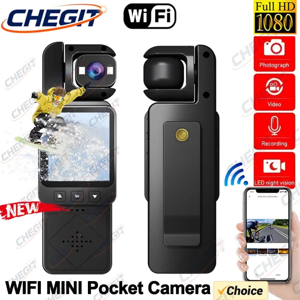Wifi FHD 1080P Fotocamera Video digitale Telecamera per sport all'aria aperta Mini DV Registratore portatile portatile per le forze dell'ordine 180 ° Lente girevole