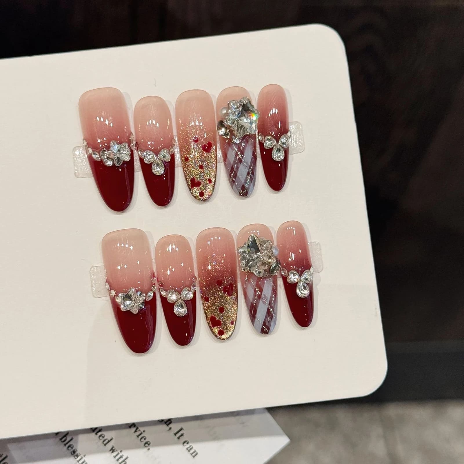 10 Pezzi Unghie Finte Ovali Lunghe con Strass e Glitter, Unghie Artificiali per Donne, Decorazione Fai-da-Te per Unghie
