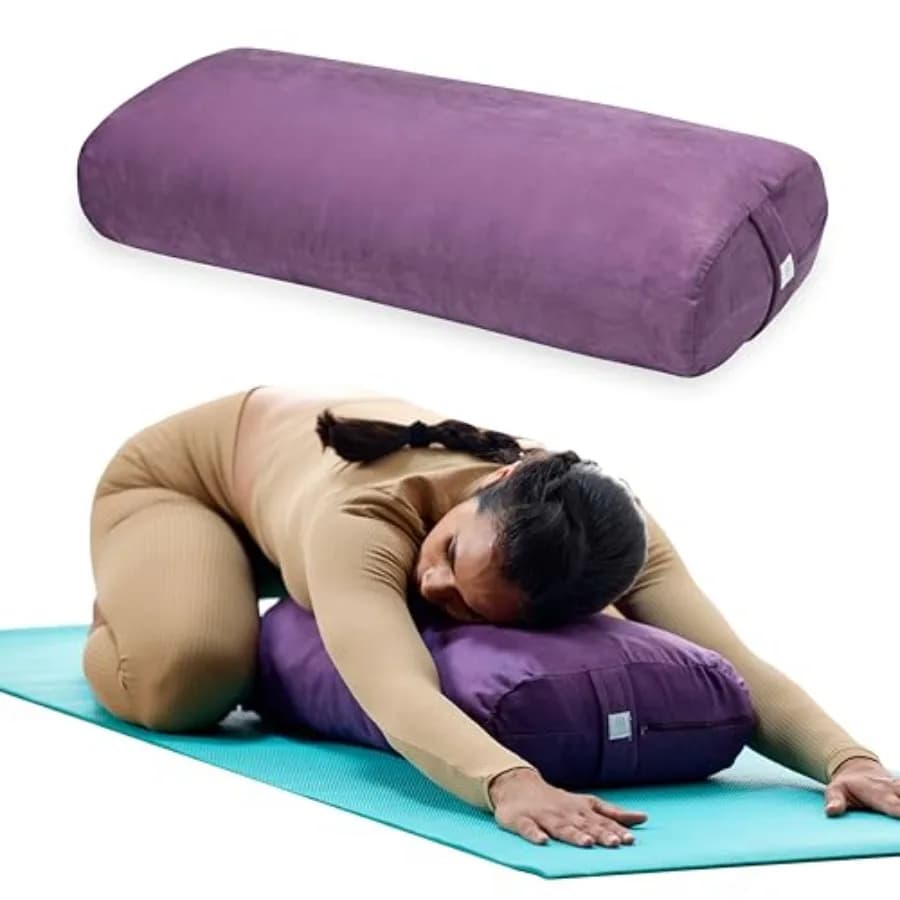 Yoga Bolster Pillow, Soft Meditation Cushion for Yoga, Mas and Back Support, Breathable Cotton Fill, Zippered Microfiber Cover,