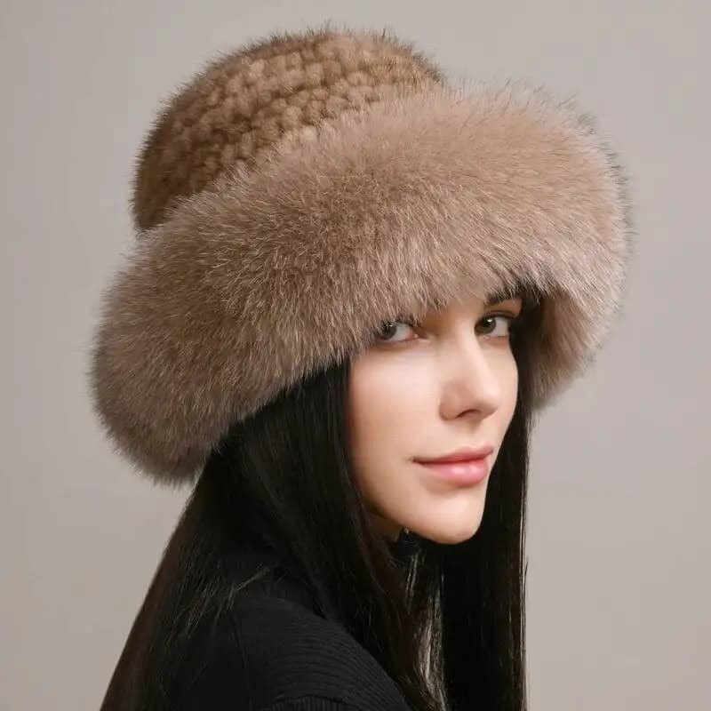 Real Mink Fur Hat Winter Fashion Woven Fur Hat Luxury Handmade Knitted Fur Caps Natural Fur Ear Protective Caps Thick Bomber Hat