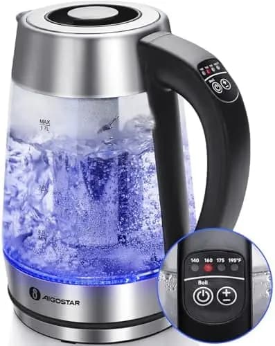 Bollitore elettrico Aigostar da 1,7 litri con controllo della temperatura e infusore per tè