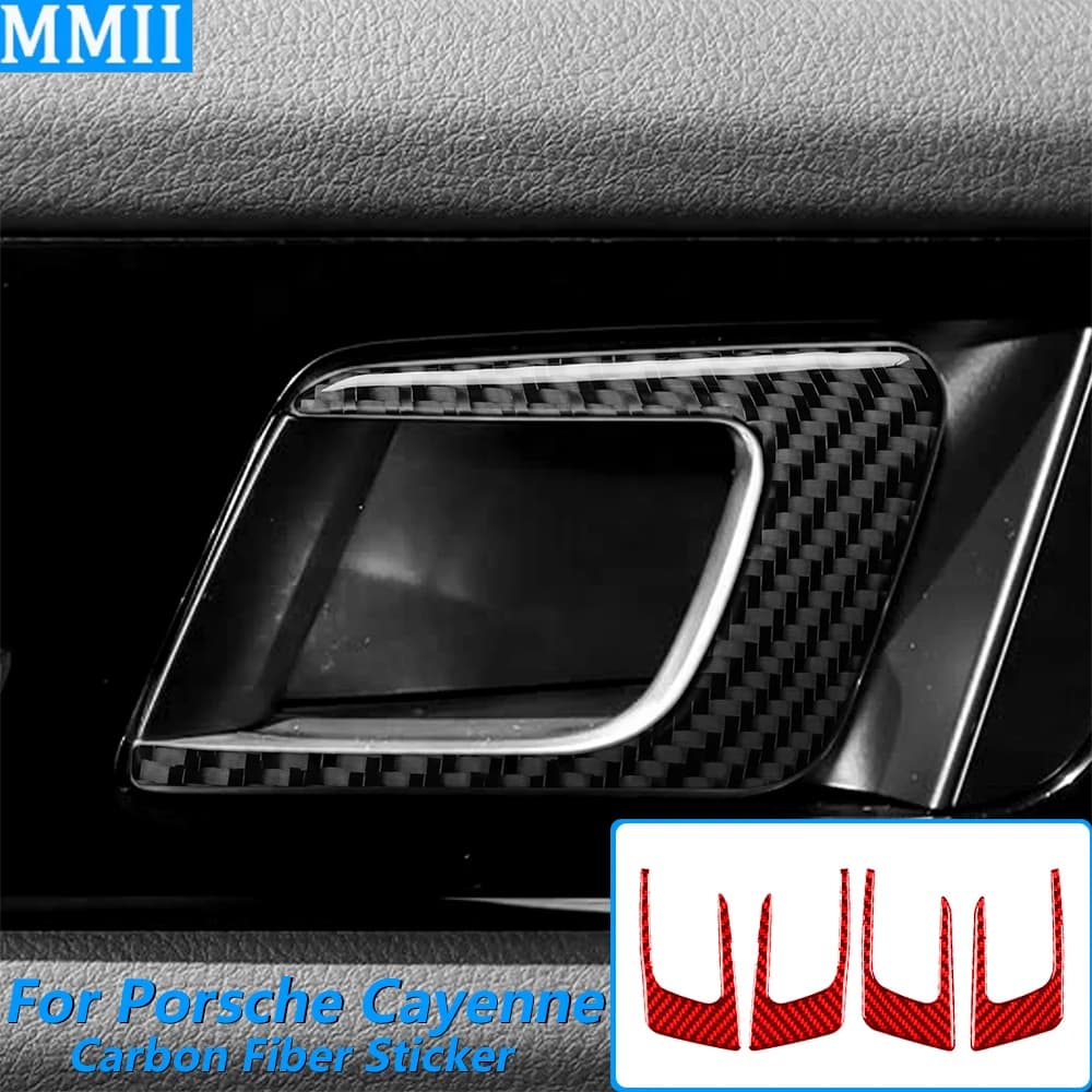 Per Porsche Cayenne 9Y0 9YA 9YB E3 2018-2023, rivestimento del pannello interno della maniglia dell'interruttore della porta in vera fibra di carbonio, accessori auto, adesivo