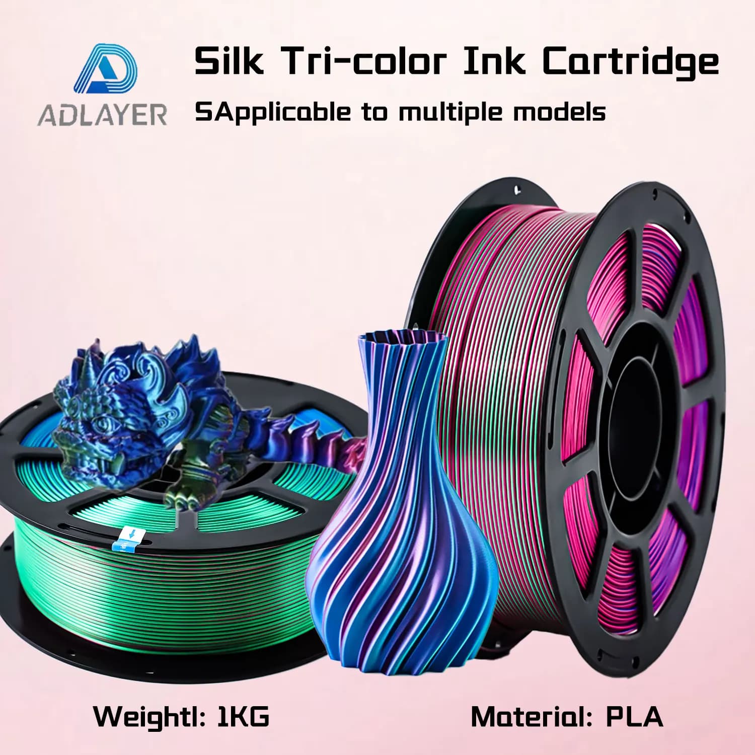 ADLAYER Silk PLA Filament 1.75mm, 3D Printer Filament 1kg (2.2lbs) Spool, Smooth and Silky Texture 3D Printing Filament, Dimensional Accuracy +/- 0.02mm (Multi-Color Optional)
