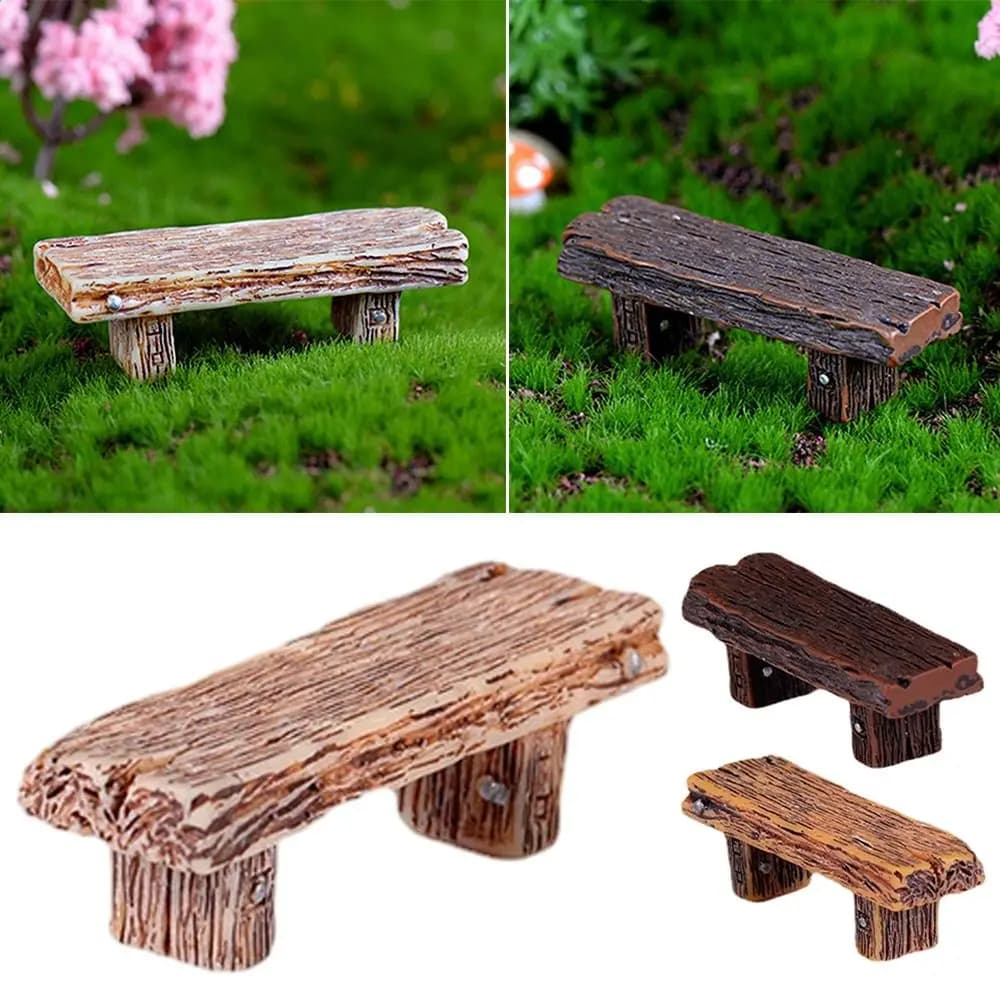 1 pz Mini panchina in legno sedia succulente ornamenti Bonsai resina fai da te Micro sgabello piccoli ornamenti fata giardino Figurine bambole