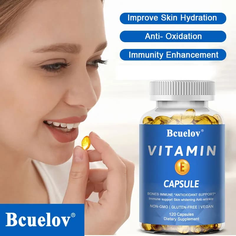 Soft gels of vitamin E Bcuelov, antioxidant supplements, easily absorbable - Supports capsules for skin, heart and immune health, not GMO