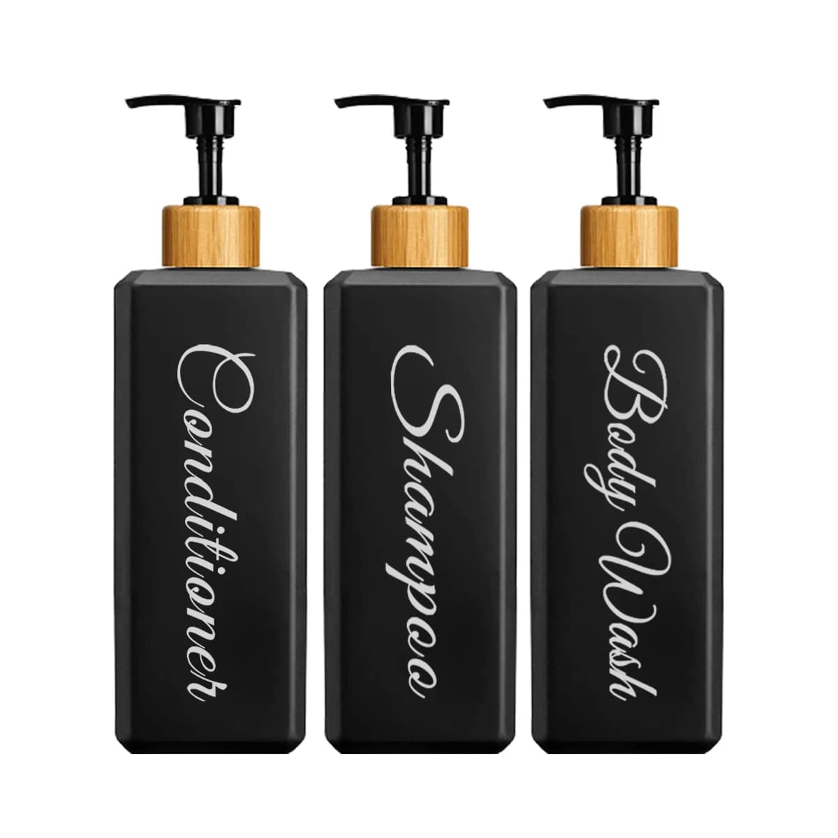 Dispenser da bagno da 500 ml Shampoo quadrato Gel doccia Dispenser per il lavaggio del corpo Bottiglie riutilizzabili con pompa in bambù Contenitori per lozioni