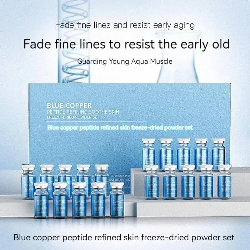 Blue Copper Peptides Powder Lyophilised Set Oligopeptide Antiwrinkles Essence Reduce Pores Treatment of acne Serum for skin care 20 pieces