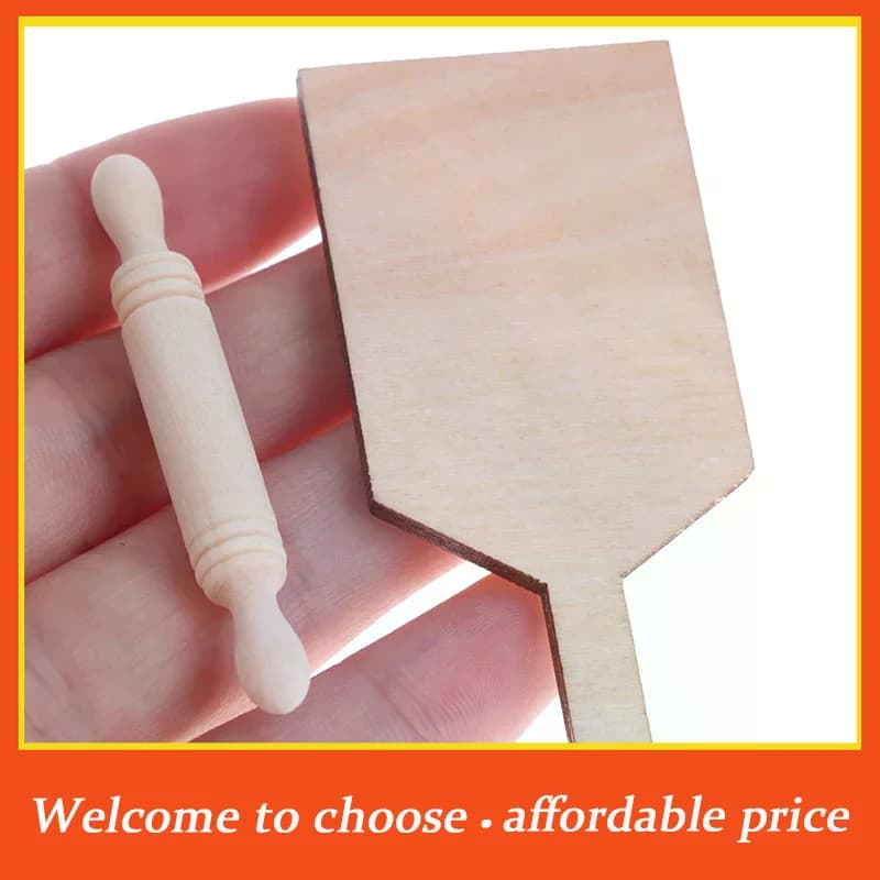 **1pc new Wood 1:12 Dollhouse Miniatures Kitchen Cutting Board Rolling Pin Set Accessories Toys