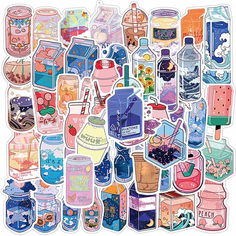 10/30/50PCS Japan Dink Sticker Aesthetic Sketchbook for Kids PVC Decoration Scrapbooking School Stationery Supplies