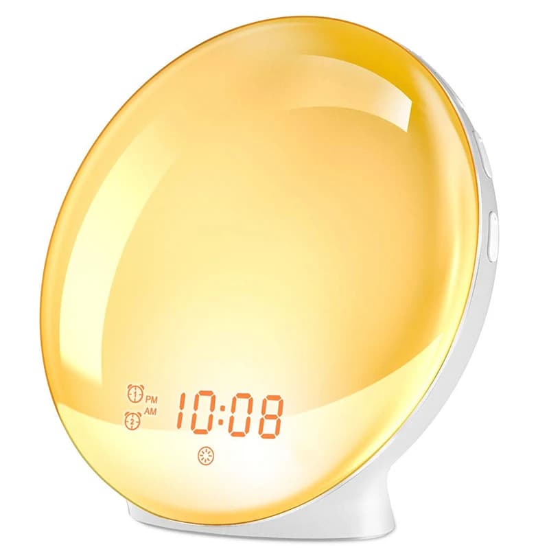 Alarm clock with wake-up light with sunrise simulation/ sunset Double alarms Radio FM Night light 7 colors Natural sound Snooze
