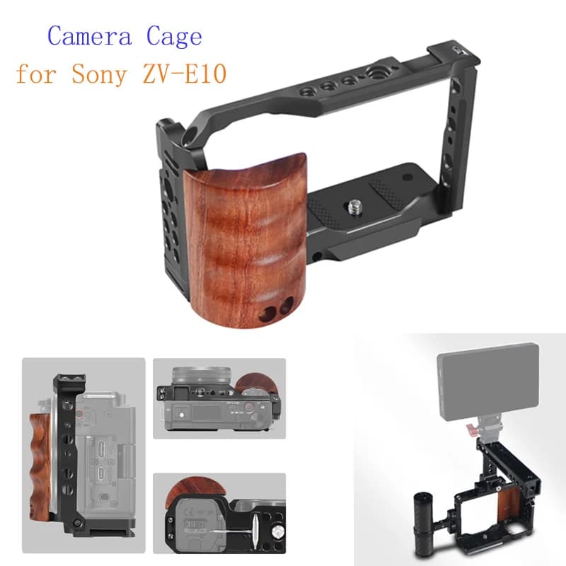 FEICHAO Gabbia per fotocamera per Sony ZV-E10 /con impugnatura laterale con impugnatura superiore ZV E10 SLR Sistema per la produzione di pellicole Supporto per monitor Supporto per luce