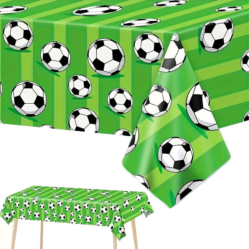 1 tovaglia per feste di compleanno in stile tifoso di calcio, in plastica usa e getta con motivo geometrico a tema calcio, adatta per feste e banchetti.