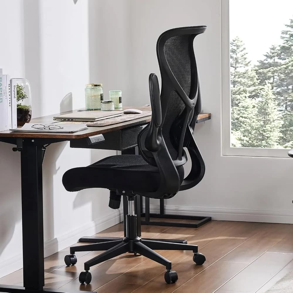 Sedia da ufficio ergonomica, sedia da scrivania in rete con braccioli ribaltabili, supporto lombare, schienale alto per computer da gioco Home Office De