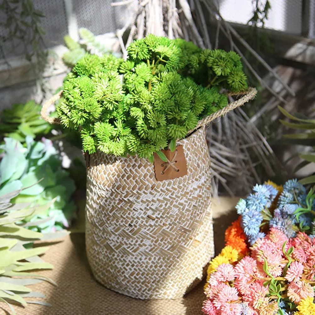 Natural Seagrass Woven Flower Pot Basket Handmade Braided Storage Box Multi Use Laundry Beach Bag Plant Holder Table Top Floor