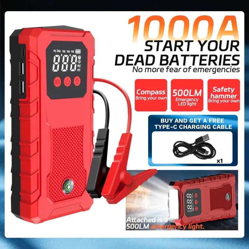 Avviatore di Emergenza di Alta Qualità 150W DC con Caricabatterie per Auto, Schermo LED Luminoso, Dispositivo di Avviamento Super Potente e Power Bank