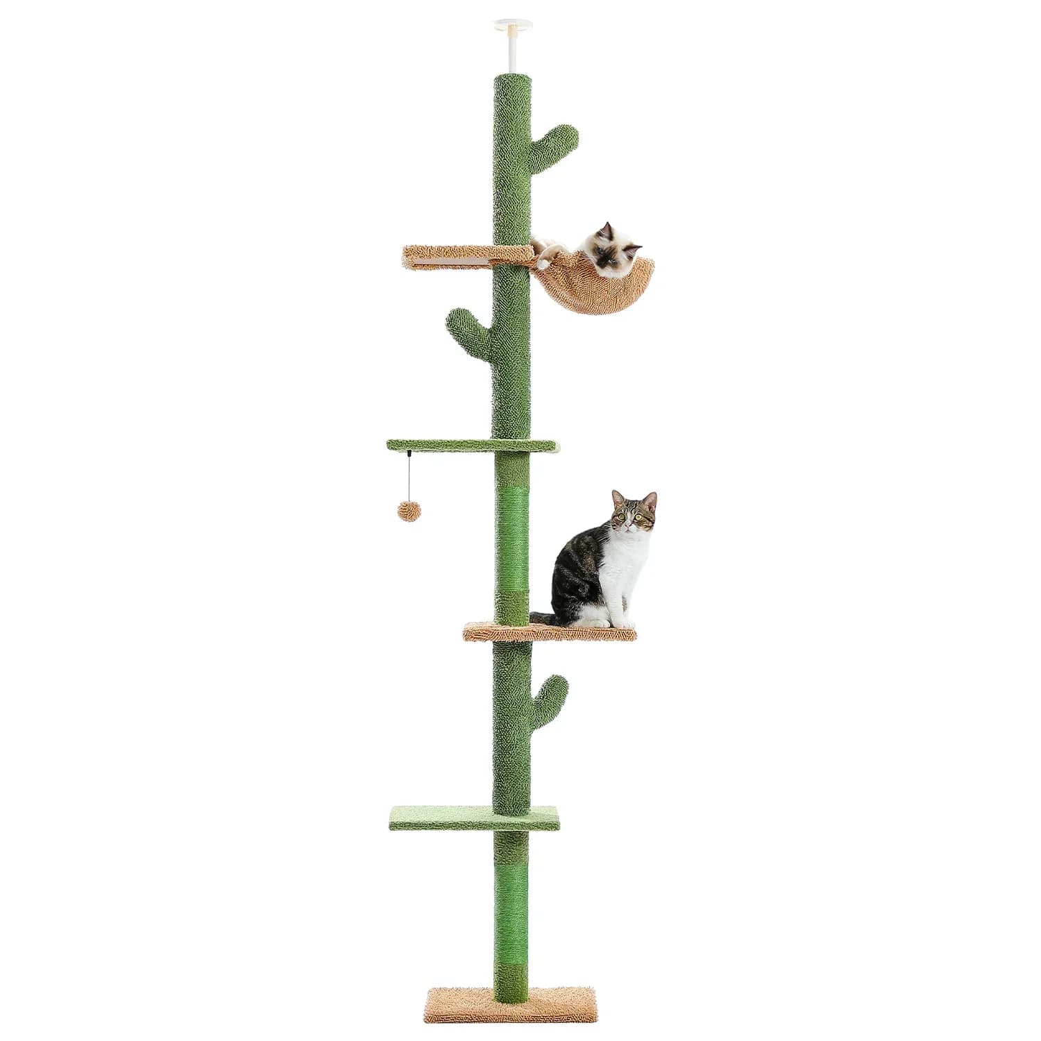 % un albero per gatti a 5 livelli dal pavimento al soffitto, torre per gatti, albero da arrampicata alto con cactus, con tiragraffi, amaca, palla pendente per interni