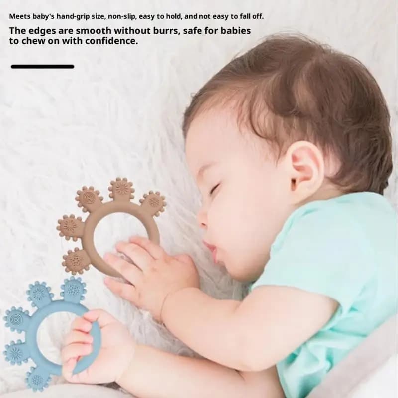 Massaggiagengive con anello per bambini in silicone multicolore 0-12 mesi succhietto con perline da masticare sensoriali per sollievo dall'ansia