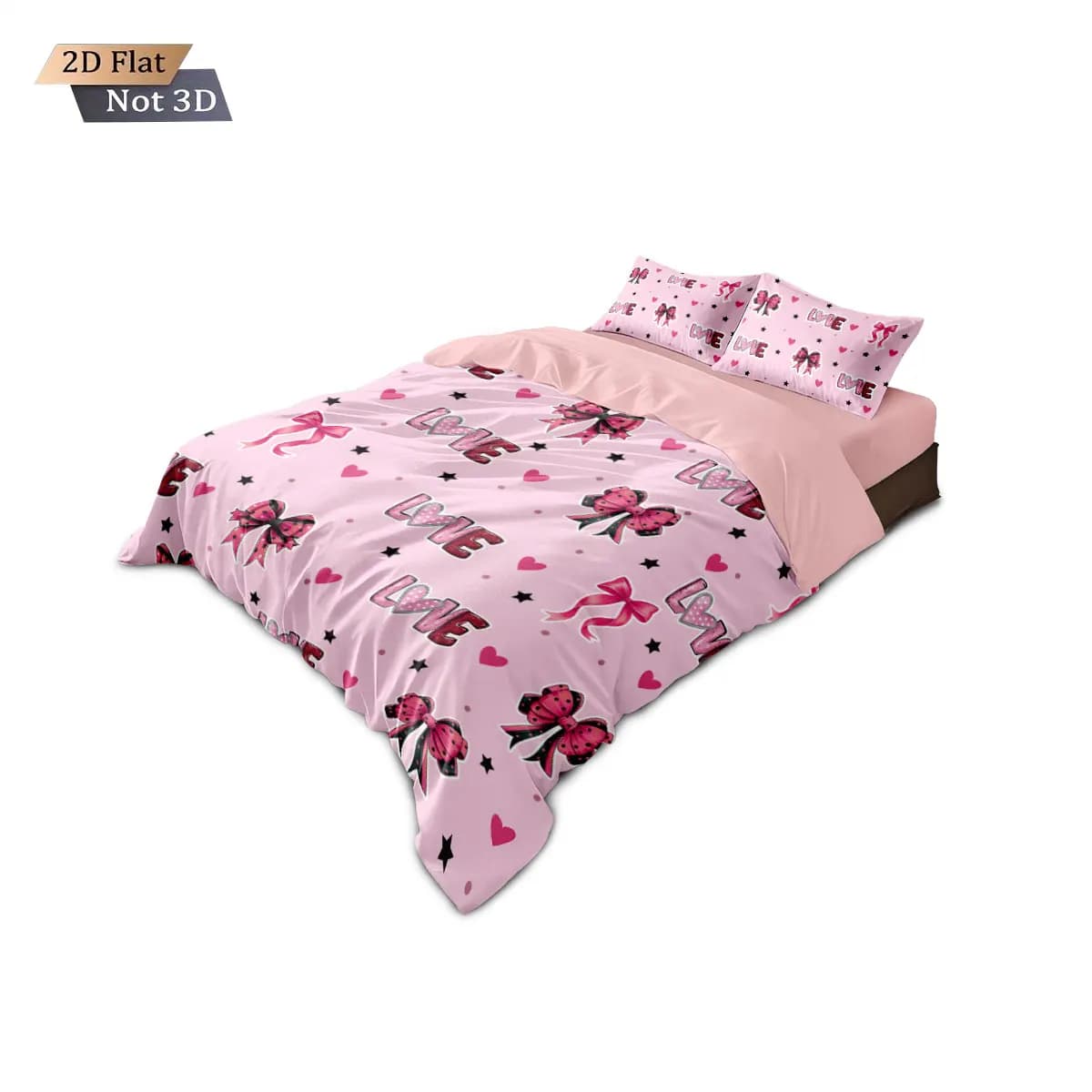 Copripiumino senza nucleo con stampa fiocco rosa per San Valentino, 3 pezzi, diverse dimensioni, decorazione morbida per biancheria da letto per camera da letto, lavabile in lavatrice