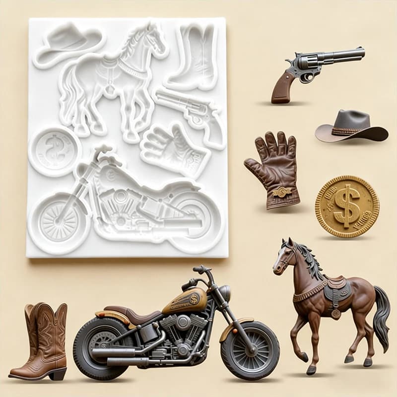 Guanti per stampi in silicone con ruota sinistra da cowboy occidentale, stivali in pelle da motociclista, stampi per caramelle al cioccolato fatti a mano fai-da-te a forma di moneta di cavallo