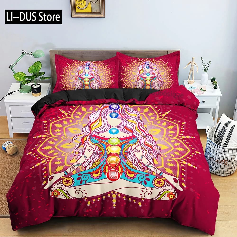 2022 Meditation Seven Chakra Bed linen set with pillowcase 2/3 pieces Copripiumino Double Queen King Size Bed linen