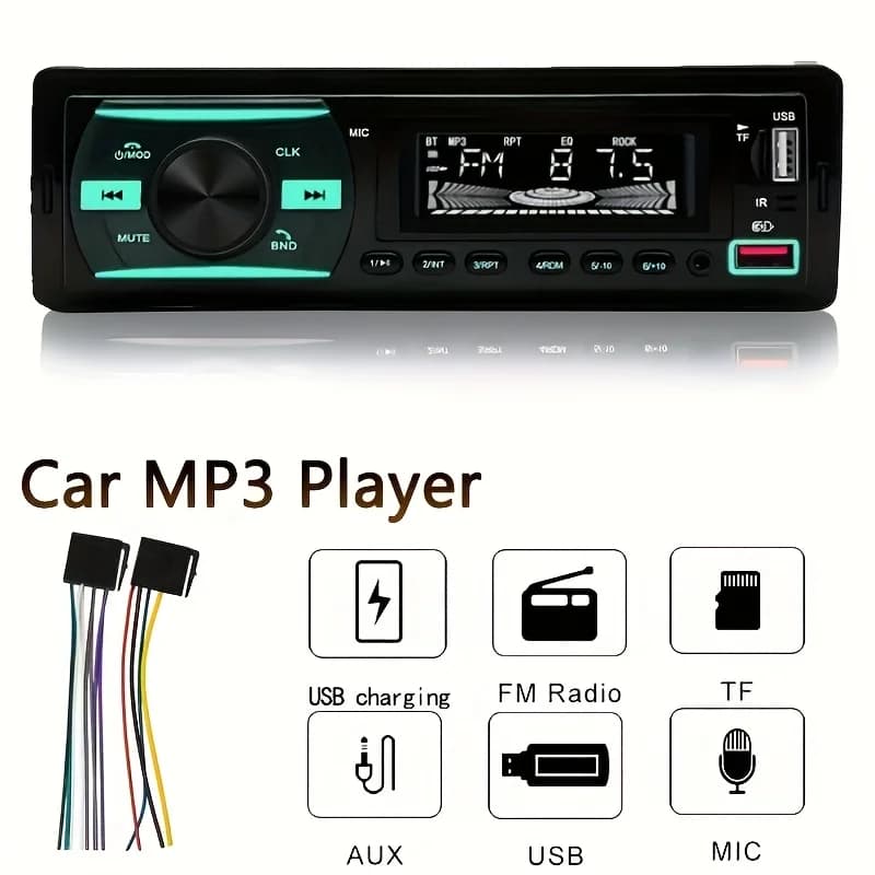 Autoradio universale MP3 One Single 1 Din Autoradio Lettore audio stereo AUX / FM / BT / USB Flash Drive Amplificatore vocale