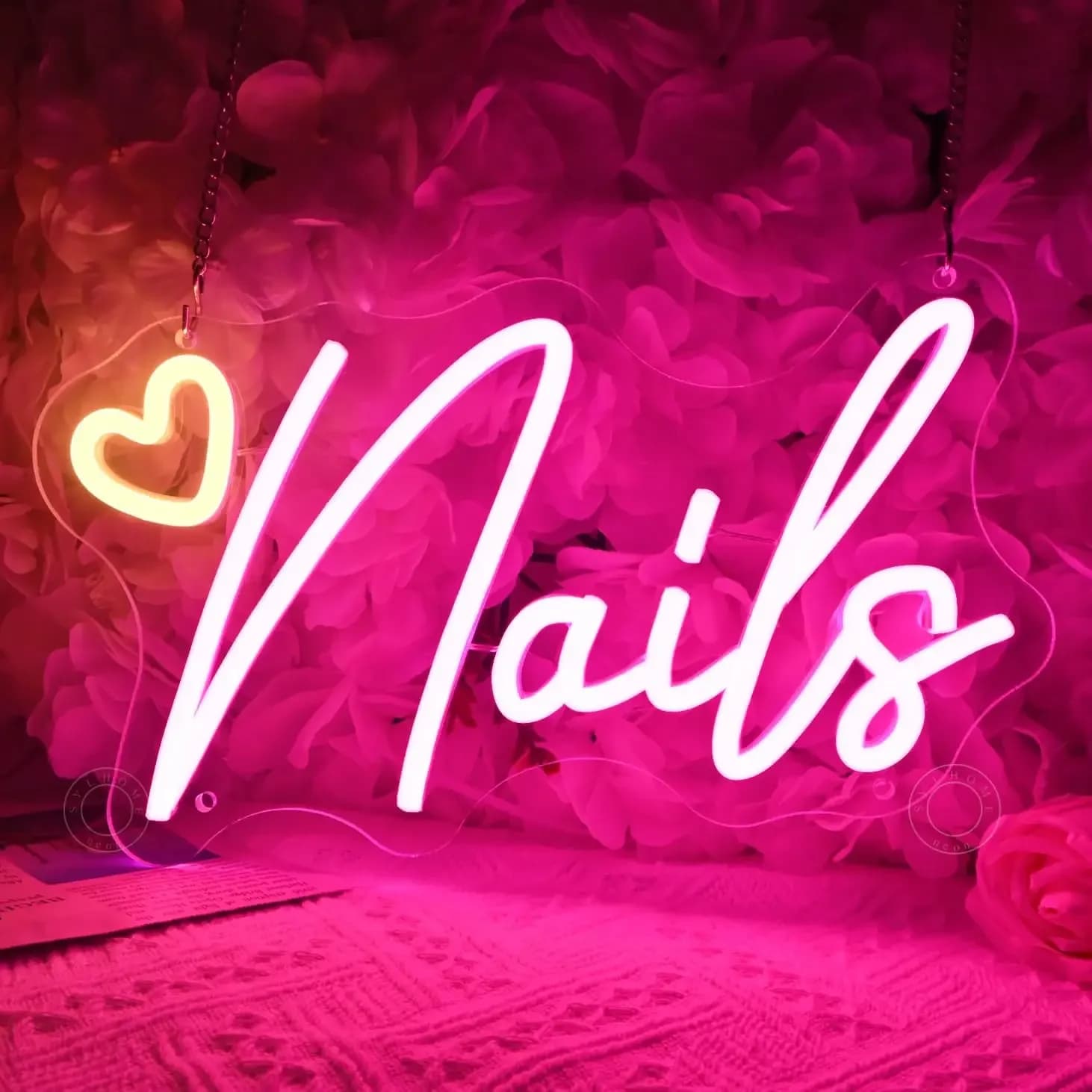 Insegna LED a Forma di Cuore per Unghie, Decorazione per Salone di Bellezza, Alimentata USB, Rosa, per Decorazioni di Casa, Camera da Letto, Vanità, Regalo