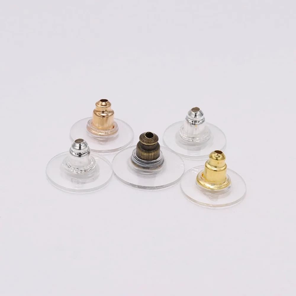 100 pz/lotto Gold Post Nuts orecchino a bottone in silicone tappi per le orecchie bloccati sul retro per orecchini tappi accessori per la creazione di gioielli