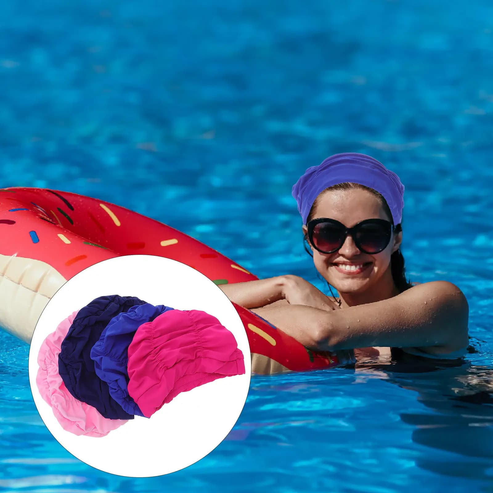 4 pcs plissette waterproof swimming head for adults, women, long hair, sports accessory for swimming