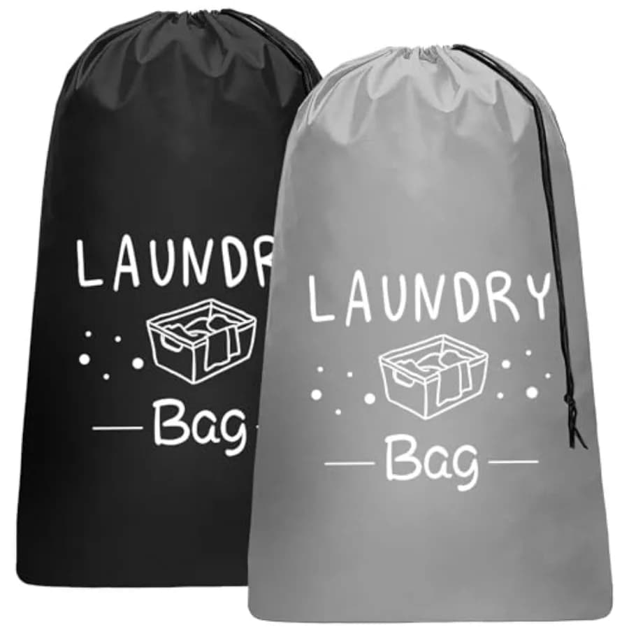 2 Pack Extra Large Travel Laundry Bag, Rip-Stop Dirty Clothes Shoulder Bag with Drawstring, Heavy Duty Travel Laundry Bag, Larg