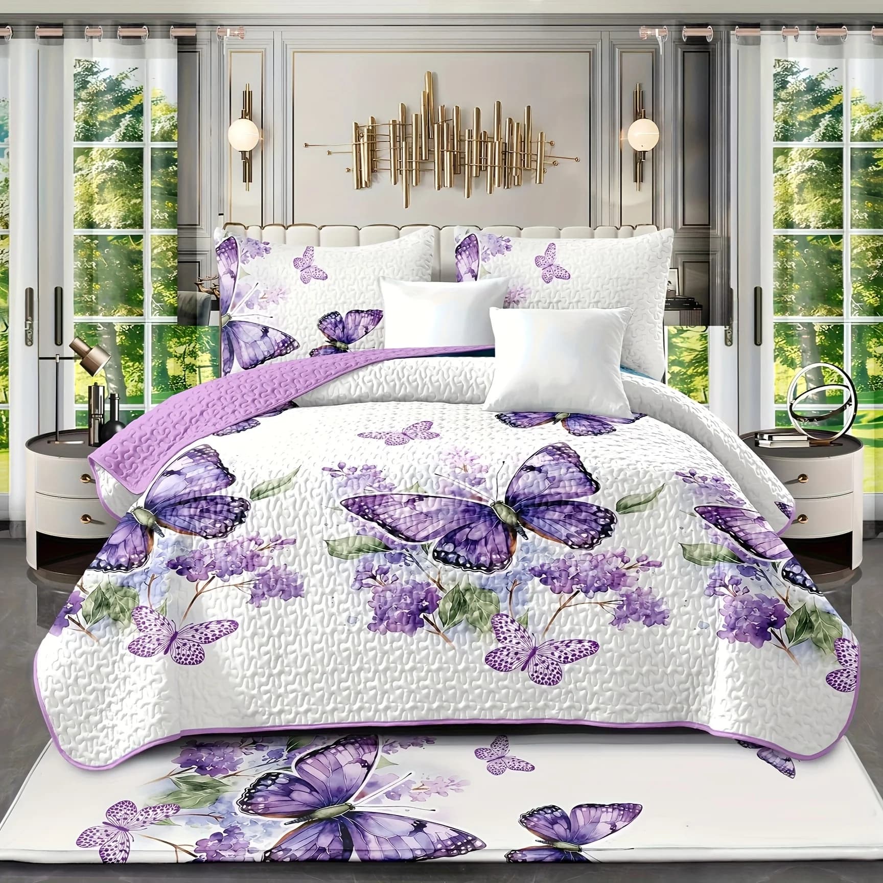 Summer Lavender Duvet Cover Set with 2 Pillowcases – Romantic Floral Design, Lightweight & Breathable Cotton-Blend Fabric, Soft Touch, Cool Feel, Easy Care (Machine Washable), Thoughtful Gift Choice