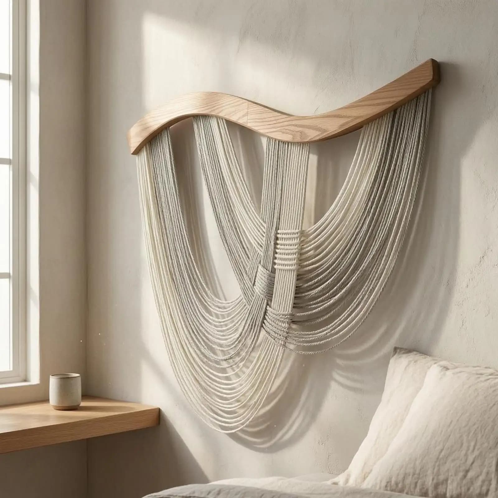 Woven Wall Hanging Rope Wood Top Wall Hanging Draped Handmade Tapestry for Interior Styling