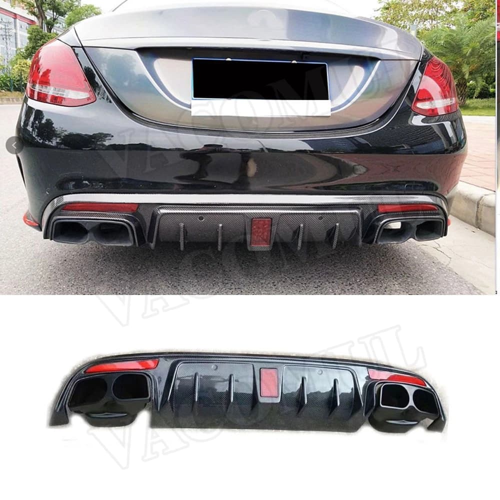 VACOMUL Carbon Fiber Rear Lip Diffuser Exhaust Tips For Benz C Class W205 C43 C63 For AMG Sport 4 Door 2015-2020