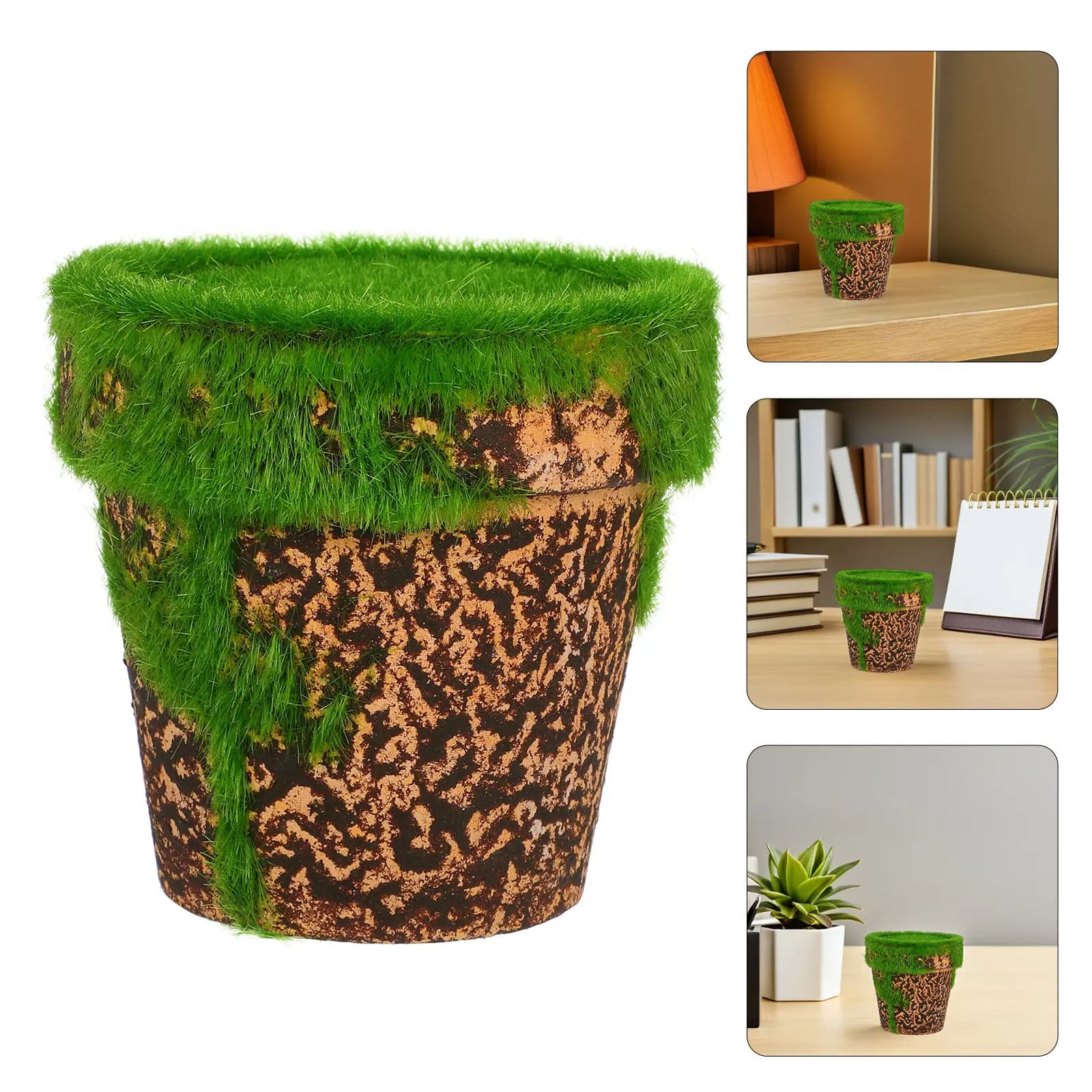 Lightweight Paper Pulp Flowerpot Featuring Foams Interior and Green Fake Moss Flocking for Artificial Plant Displays DIY Flower