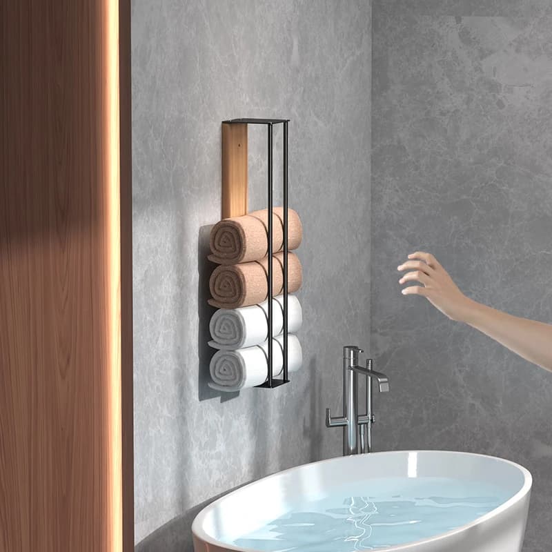 Portasciugamani da parete in legno e metallo, 2 pezzi, portaasciugamani da bagno.