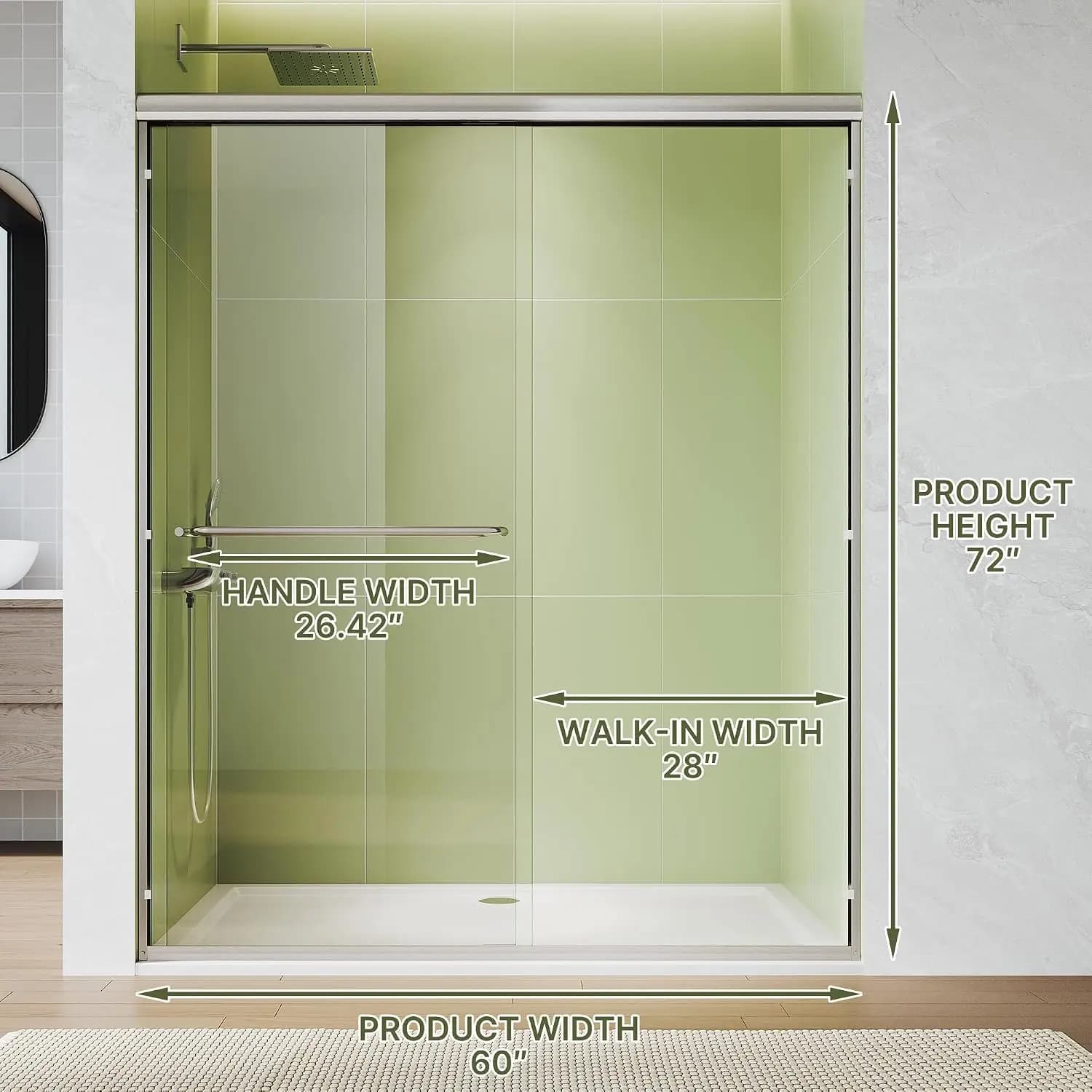 Double Sliding Shower Door 56-60" W x 72" H, Semi-Frameless Bypass Shower Glass Door with Dual Towel Bar Handles, 1/4" Tempered